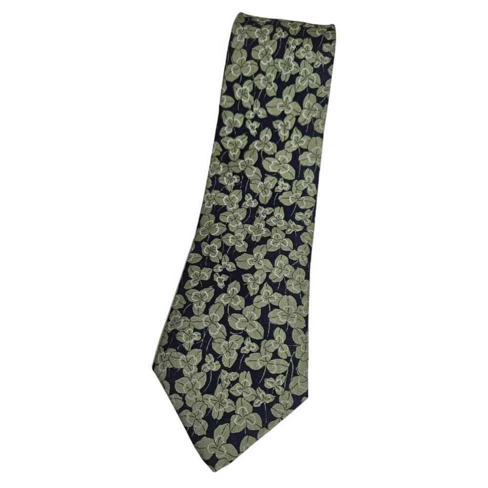 HERMÈS Men's 100% Silk Necktie LUXURY Tie 7228 UA Green Leaf W:3.4" EUC